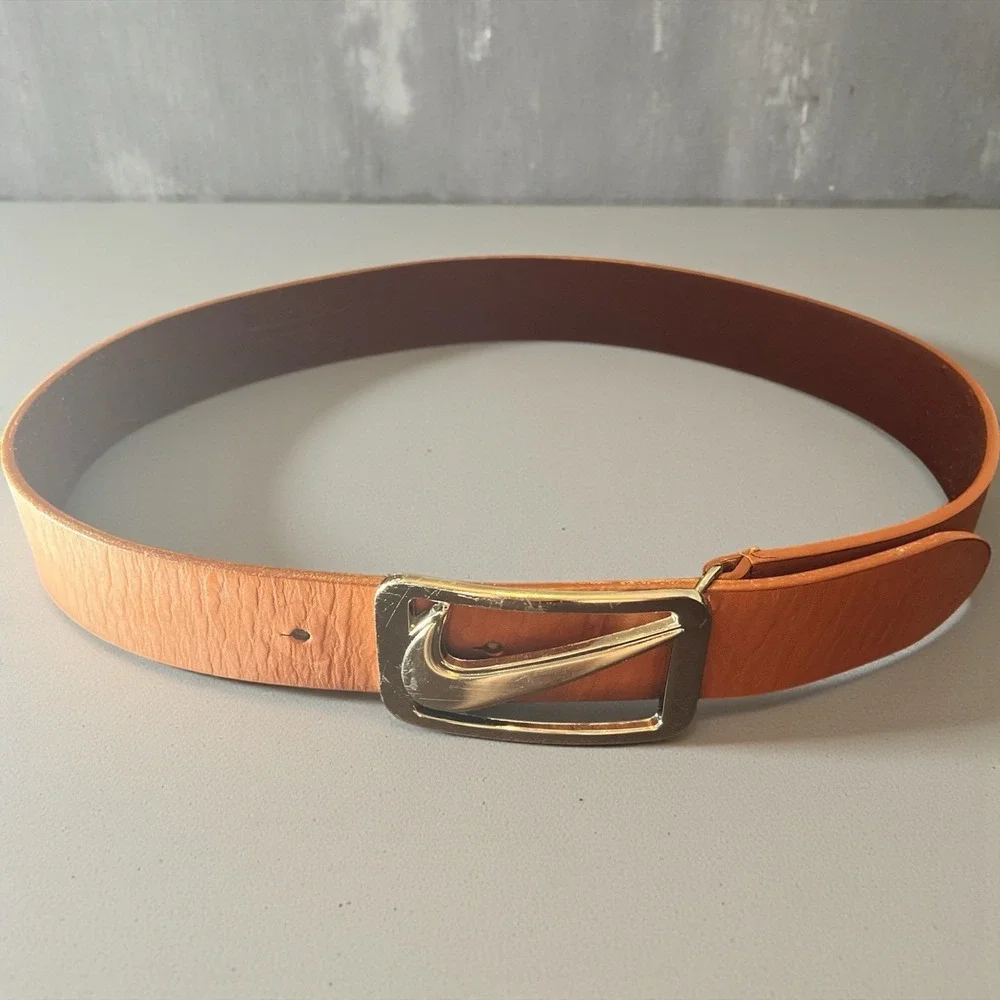 Nike Genuine Leather Swoosh Buckle Belt‎ Tan Brown Small
